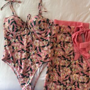 Pink Floral Swimsuit with Cover-Up